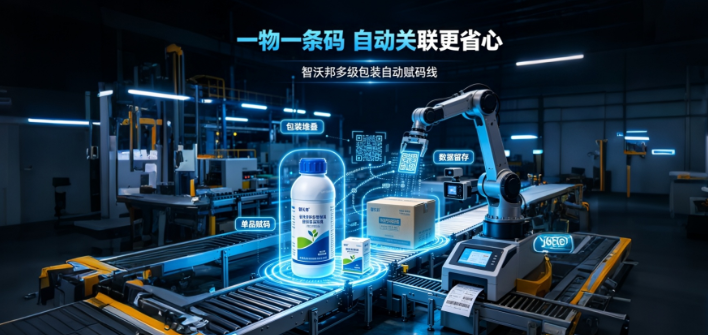 农 药赋码不用人工瞎忙智沃邦多级包装自动赋码线，合规又省力